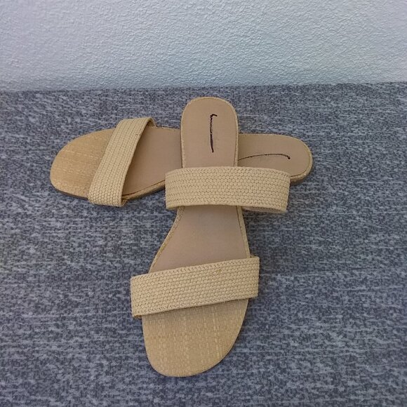 Universal Thread Sandals Women's 9.5 flats natural jute Summer Slides two bands - Picture 2 of 8